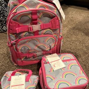 Pottery Barn Kids Pink and Gray Rainbow Backpack Set